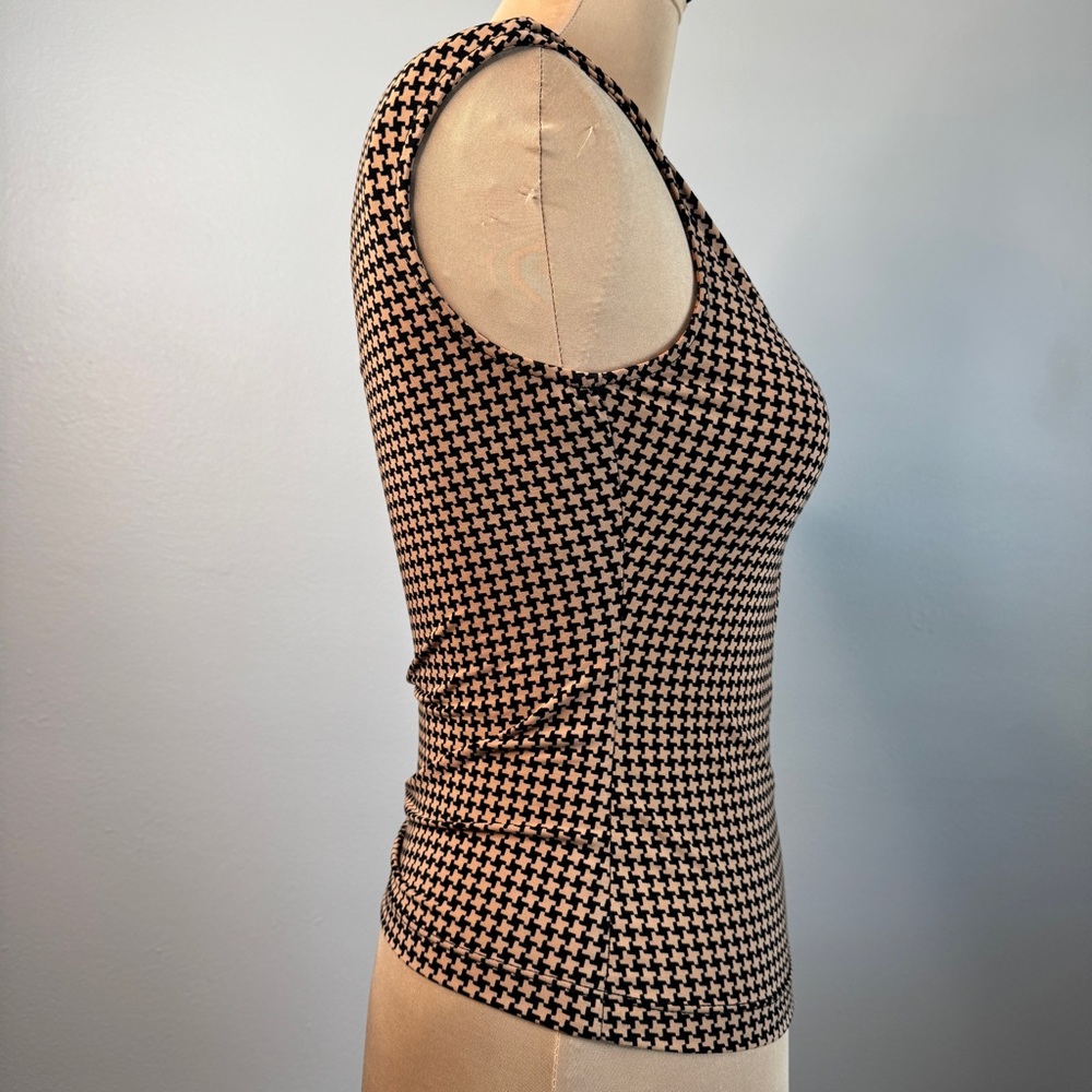 BCBGMaxAzria Houndstooth V-Neck Top Black Tan Toffee BCBG Max Azria Vintage XS - Picture 3 of 9